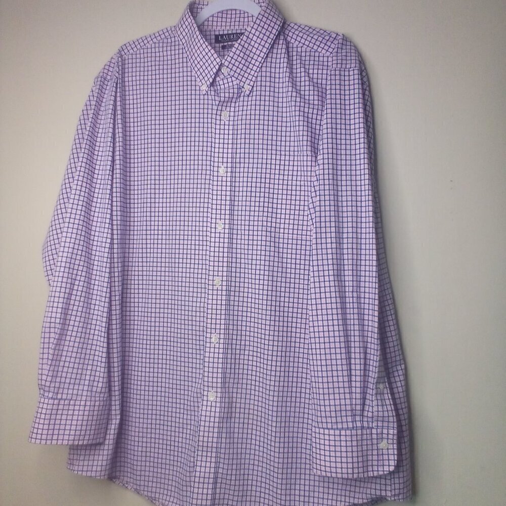 Lauren Ralph Lauren Shirt Men 18 34/35 Button Down Long Sleeve Plaid Pink Blue